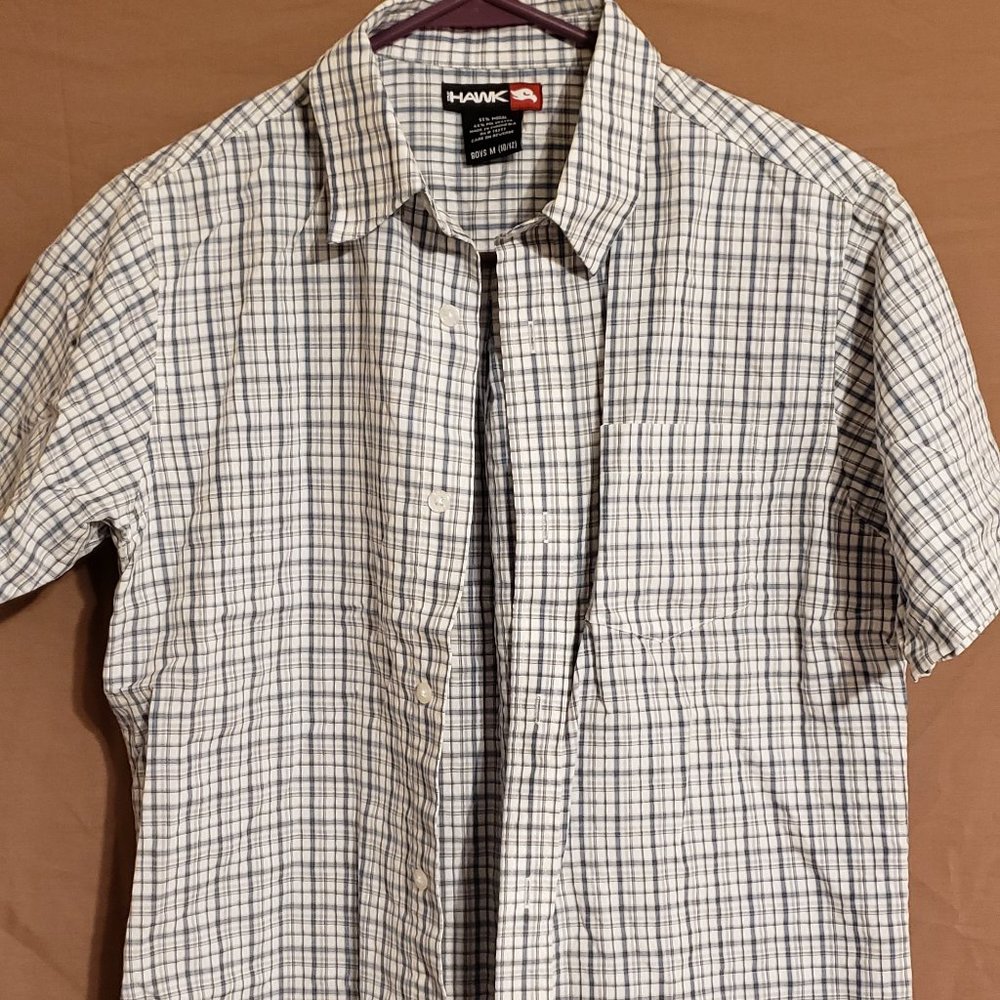 Tony Hawk, Size Medium (10-12), short sleeve, button-down shirt, blue, tan